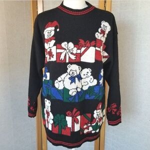 Christmas Sweater Women's Size Medium Teddy Bears and Presents